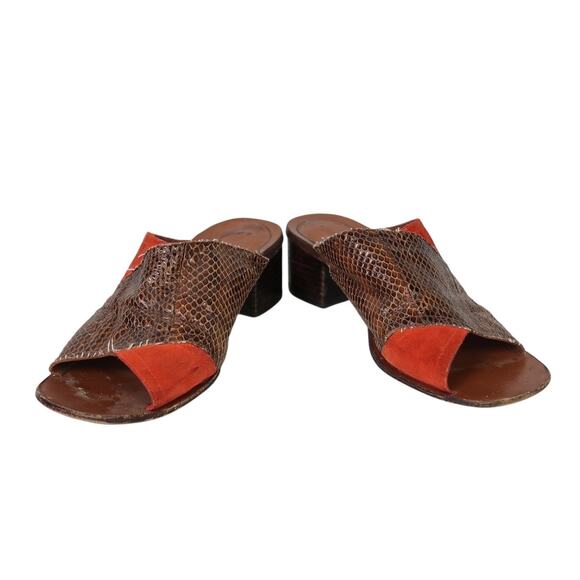 Diane Von Furstenberg Brown Snakeskin Leather Orange Suede Mule Sandals 7.5 - Picture 3 of 8